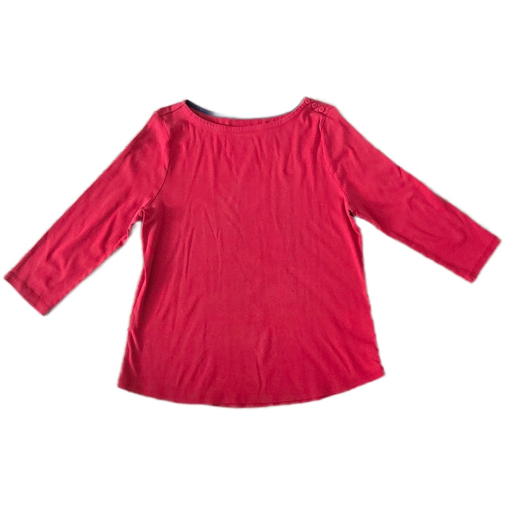 Charter Club Womens Red 100% Pima Cotton 3/4 Sleeve Boat Neck Button Top Large